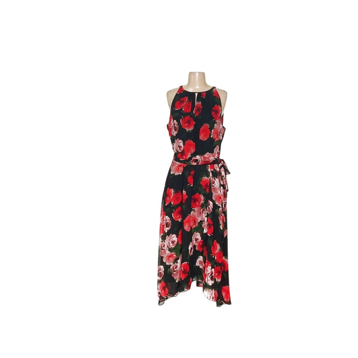 Tahari Black Floral Chiffon Wrap Dress