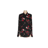 LRL Black Floral Chiffon Top, M