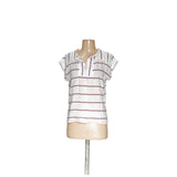 LOFT White Rayon Striped Blouse - Women's S