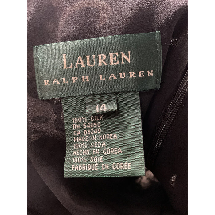 LR Lauren Ralph Lauren Black Silk A-Line Midi Dress - Size 14