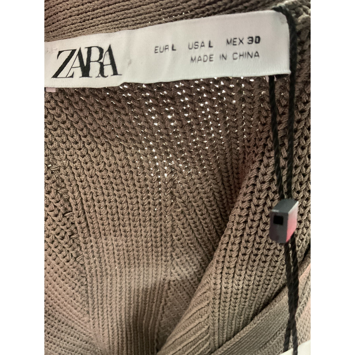 ZARA Brown Crochet Button-Up Top Size L