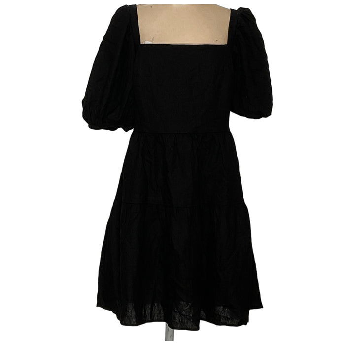 House of Harlow 1960 Black Linen A-Line Midi Dress