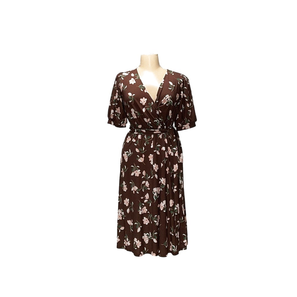 ELOQUII Wrap Dress - Brown, Size 14