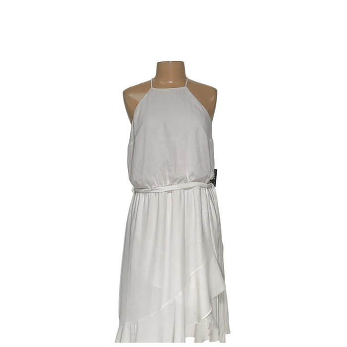 Express White Midi Blouson Dress - Women's L