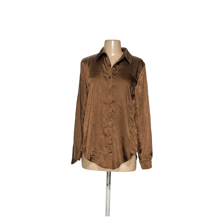 Princess Polly Women's Brown Button-Up Top - Size 4