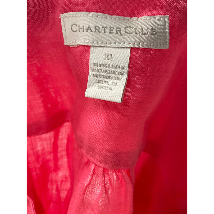 Charter Club Women's Pink Linen Button-Up Top XL