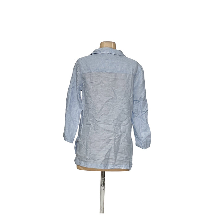 Tahari Linen Blouse in Blue - Women's Size S