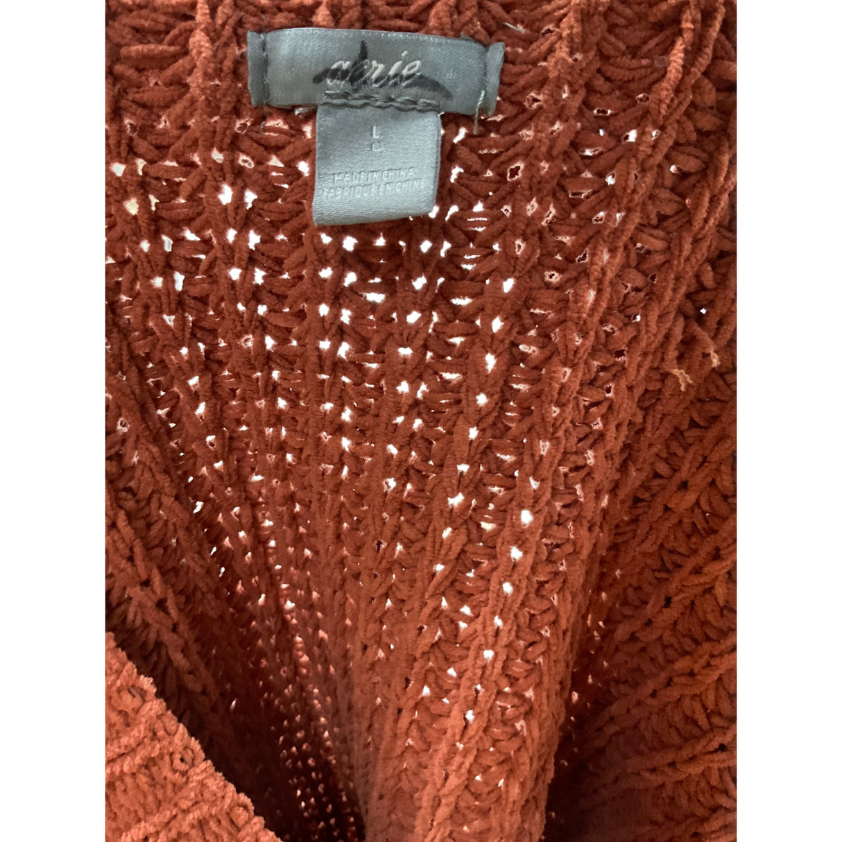 Aerie Orange Crochet Pullover Sweater