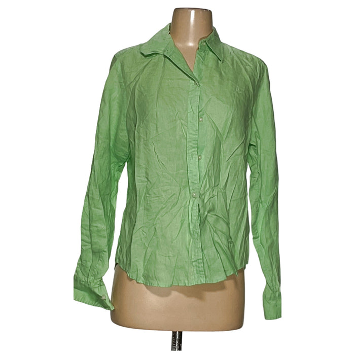 Lauren Ralph Lauren Women's Green Linen Button-Up Top Size S