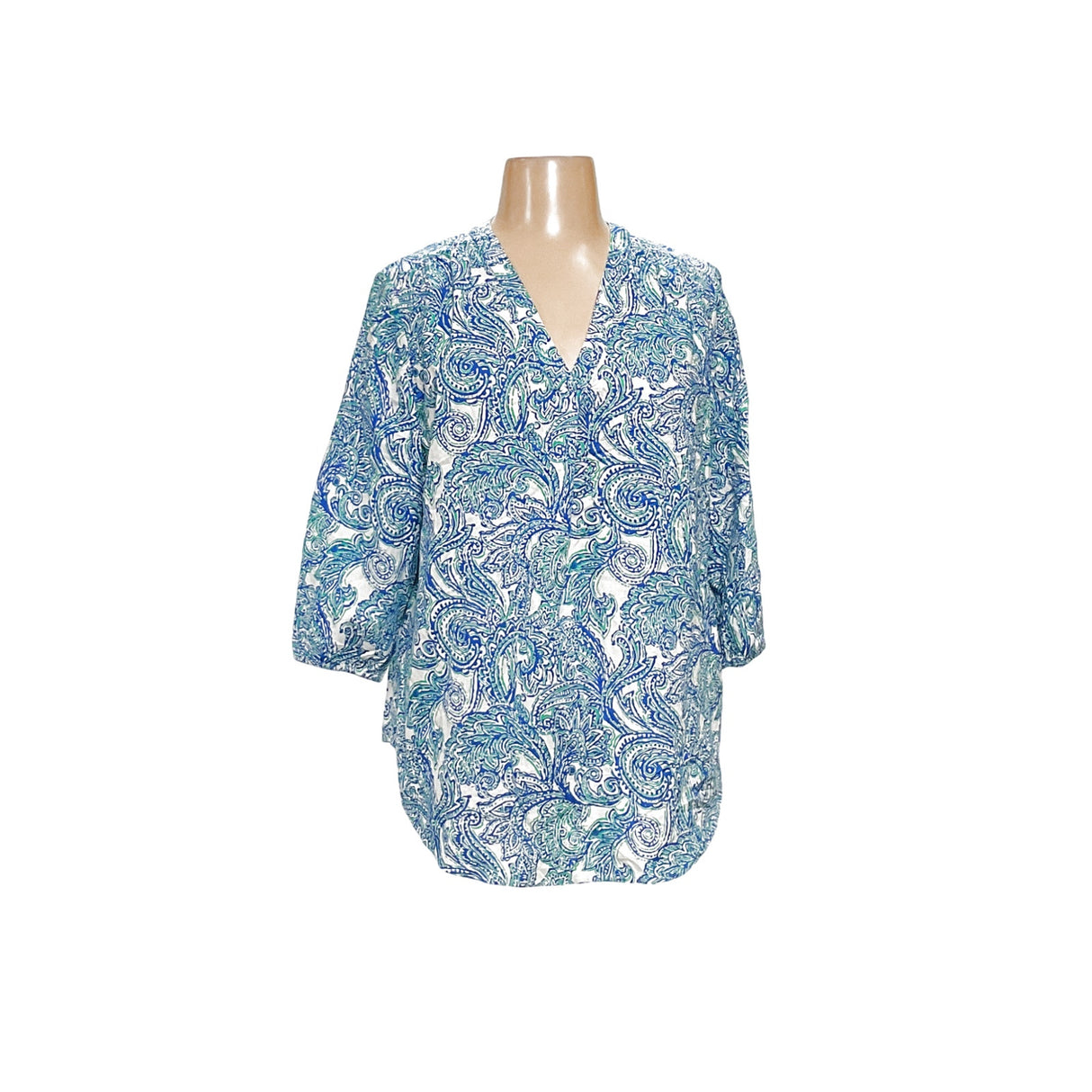 Jones New York Blue Paisley Linen Blouse