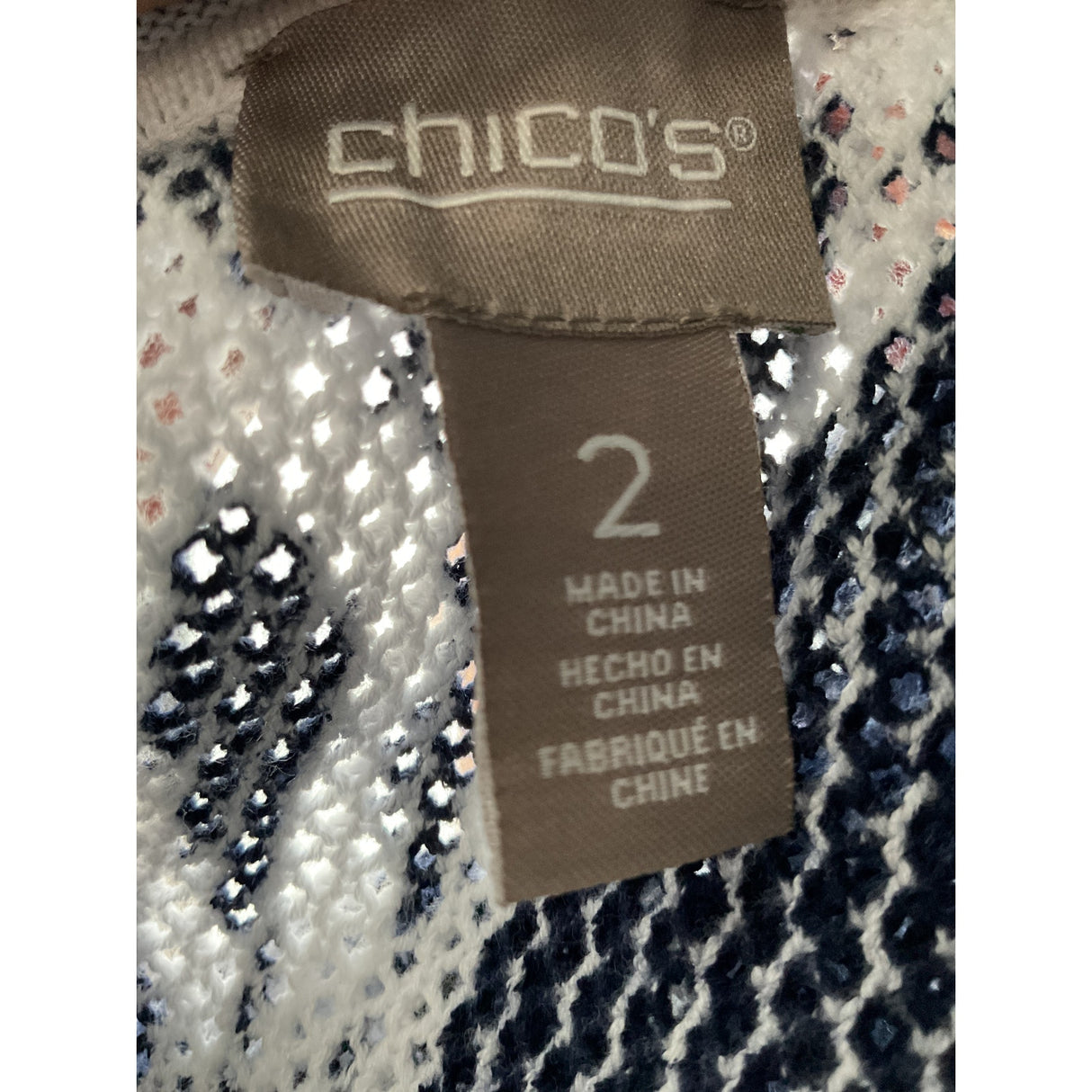 Chico's Blue Floral Crochet Sweater Size 2