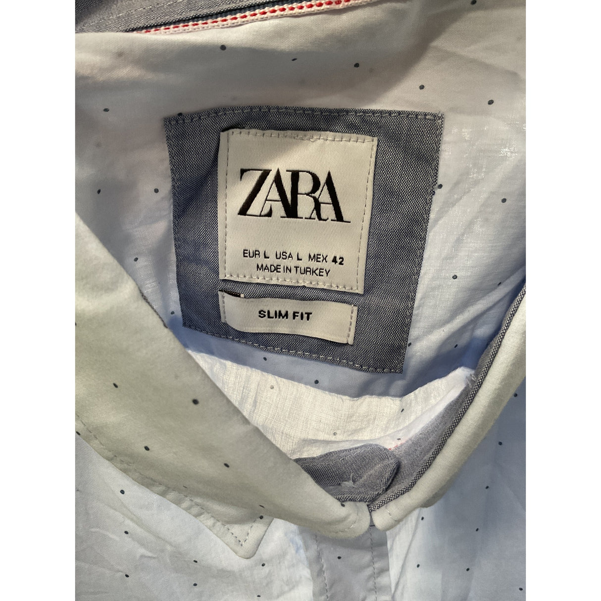 ZARA Men's Blue Polka Dot Dress Shirt - Size L