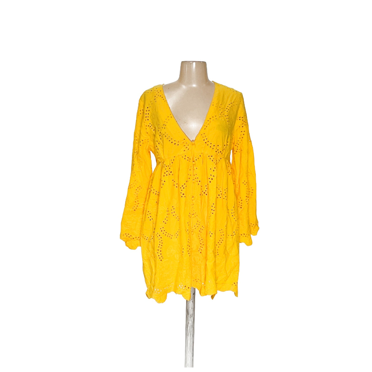 ZARA Yellow Cotton Lace Shirt Dress