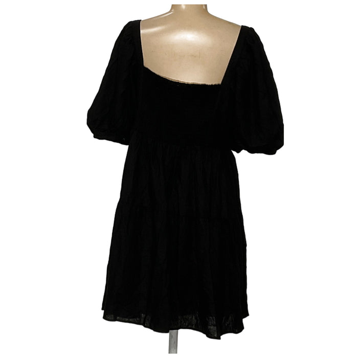 House of Harlow 1960 Black Linen A-Line Midi Dress