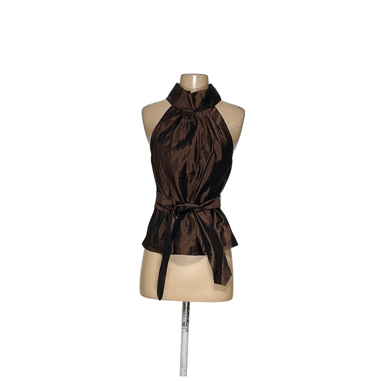 Carmen Marc Valvo Brown Silk Blouse - Size 2