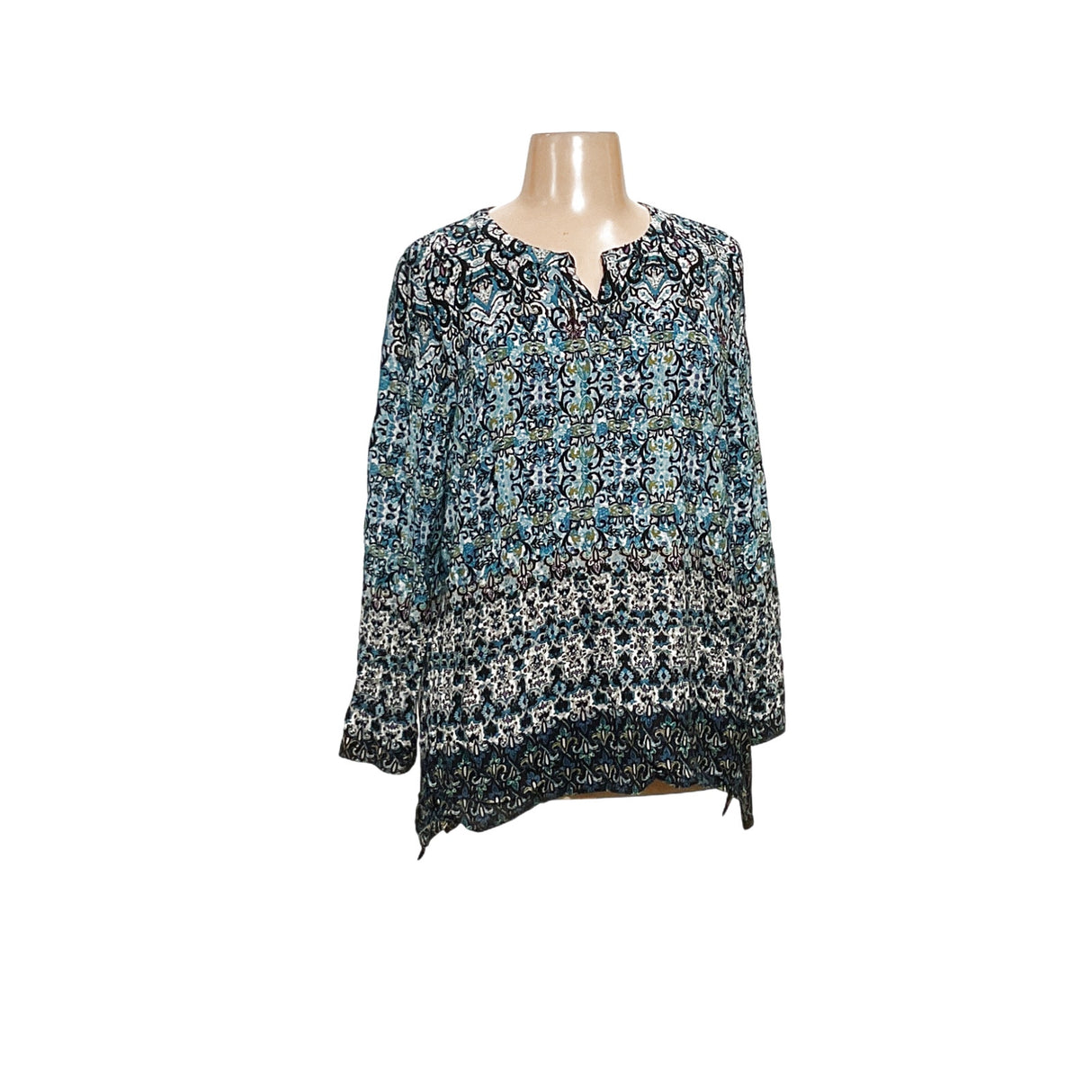 J.Jill Blue Rayon XL Blouse with Graphic Print