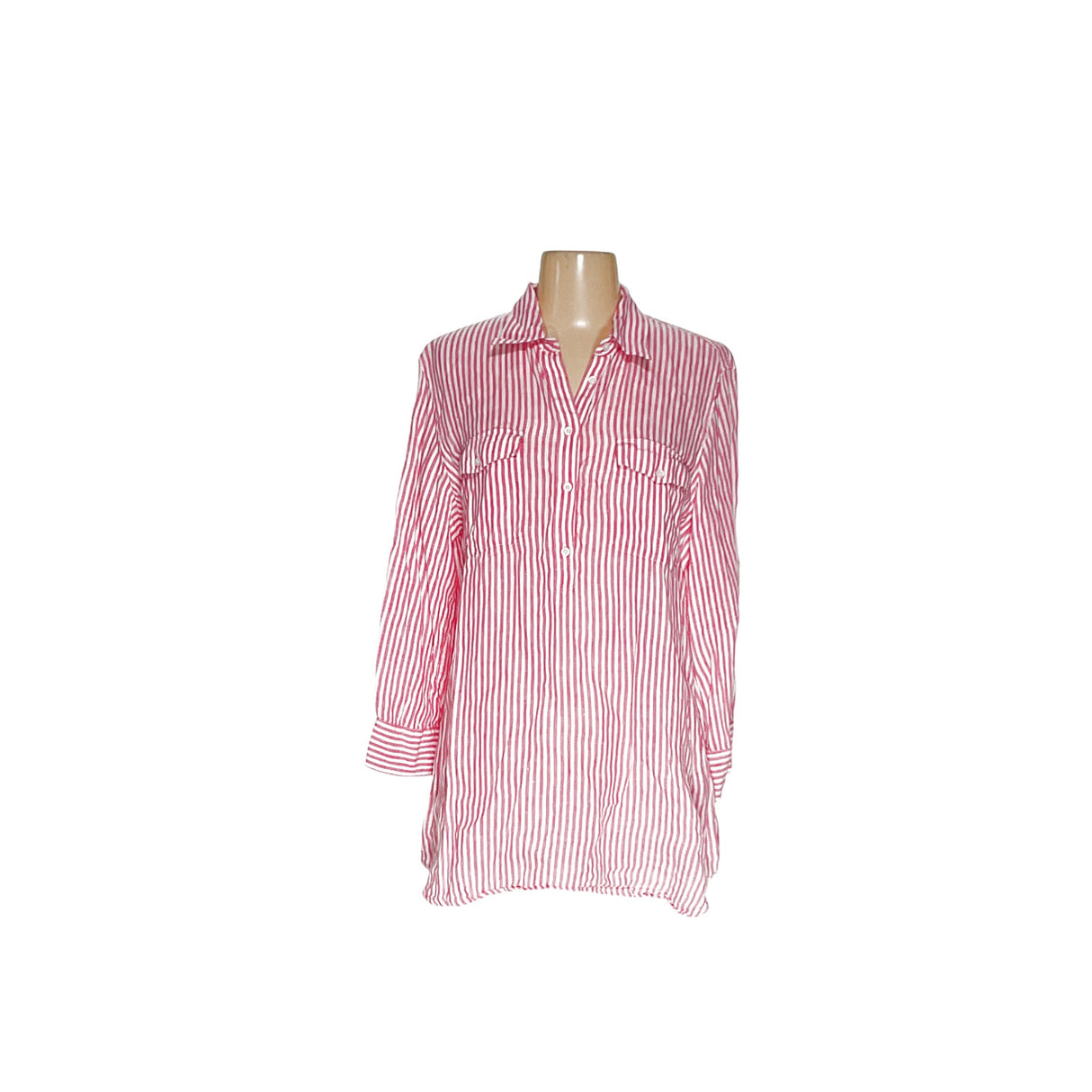 LRL Pink Linen Striped Blouse - Women's Size L