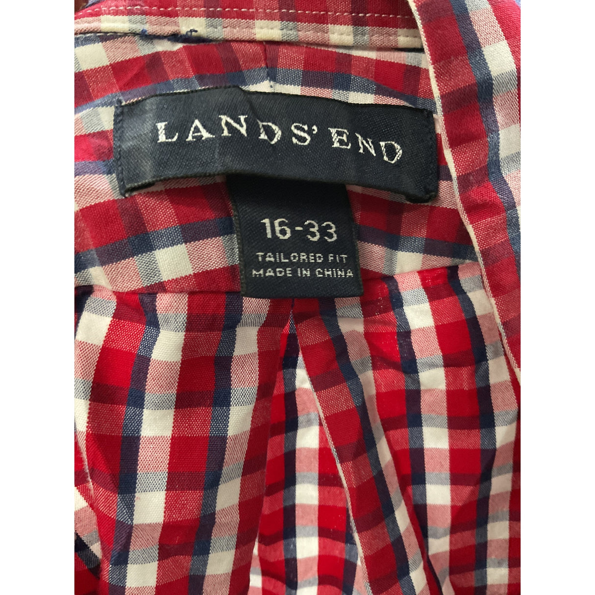 Lands' End Men's Red Gingham Button-Down Shirt