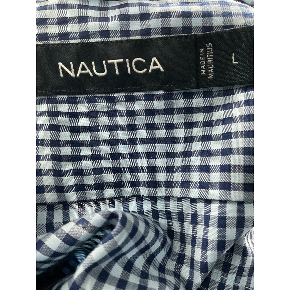 Nautica Blue Gingham Dress Shirt, Men's Size L