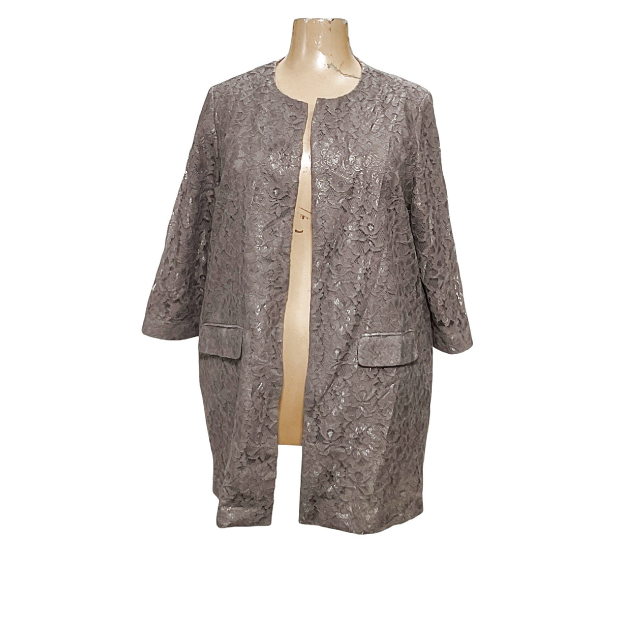 Chico's Plus Size Silver Floral Lace Cardigan - Size 4