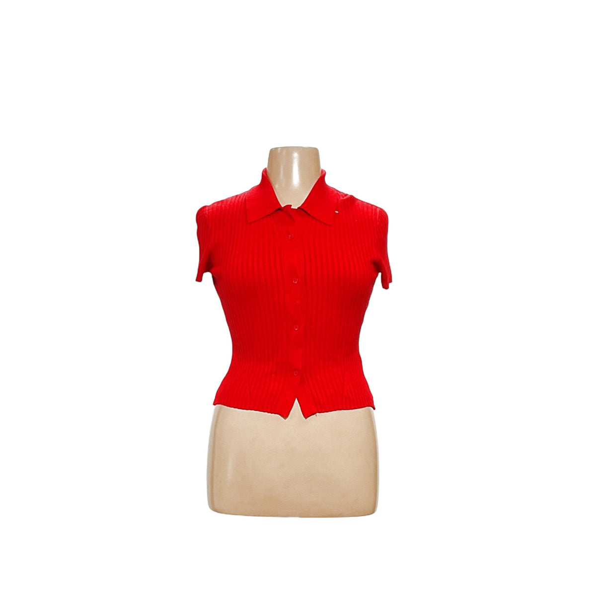 ZARA Red Viscose Button-Up Top - Size L