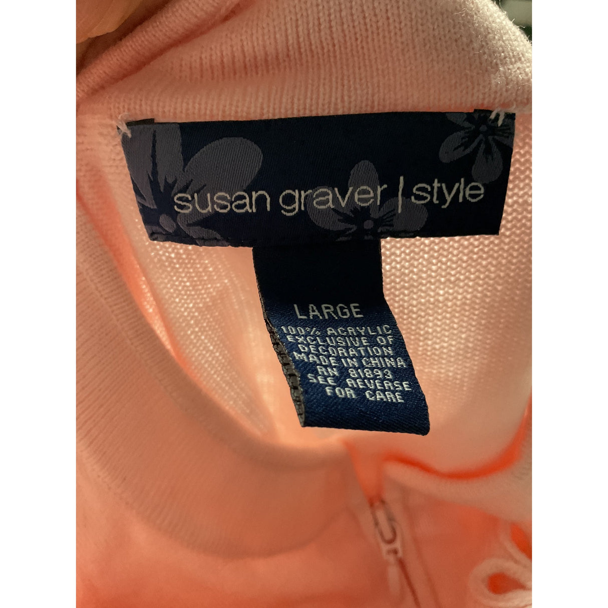 Susan Graver Pink Full Zip Sweater, Size L