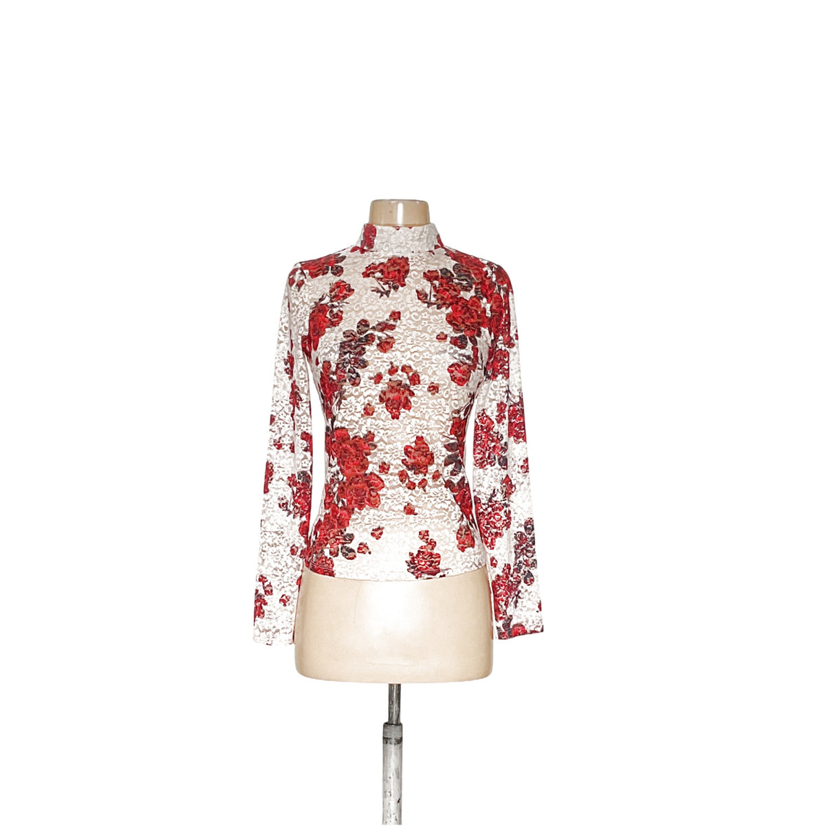 ZARA Red Floral Lace Blouse XS