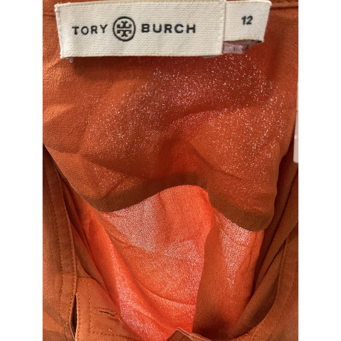 Tory Burch Orange Silk Button-Up Top