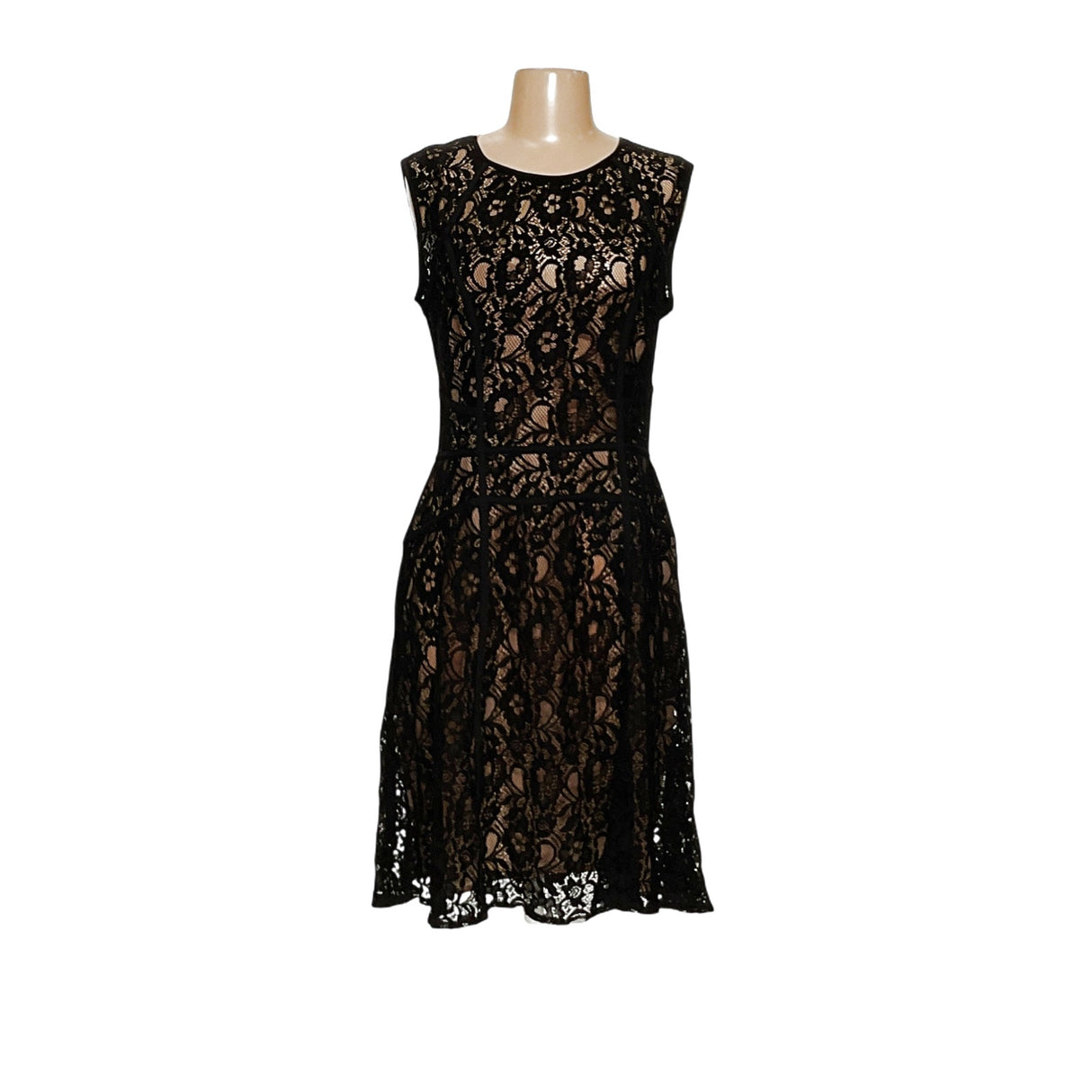 BCBGMAXAZRIA Black Floral Lace A-Line Midi Dress