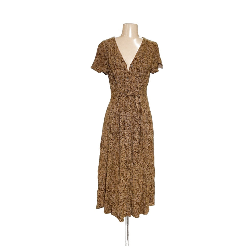 LOFT Brown Rayon Midi A-Line Dress