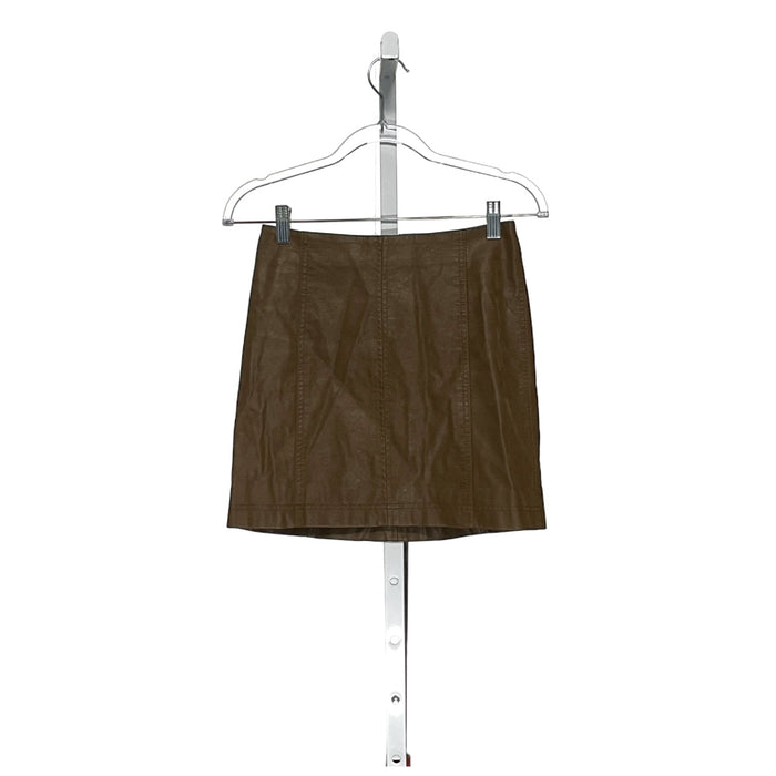 Free People Mini Leather Skirt, Brown, Size 0