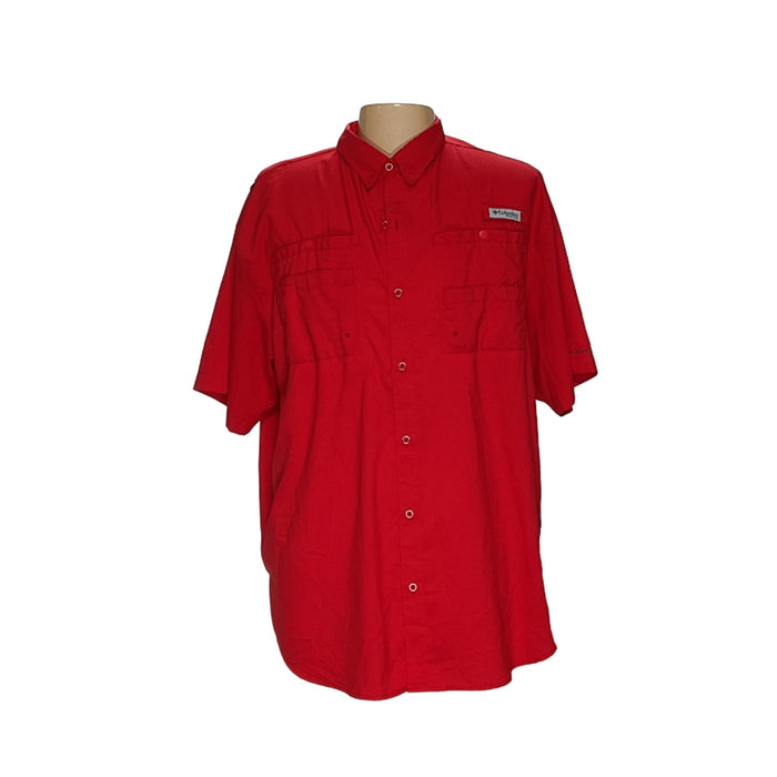 Columbia Men's Red Nylon Button-Up Shirt - 2XL