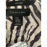 Tahari 3X Linen Zebra Print Button-Up Top - Brown