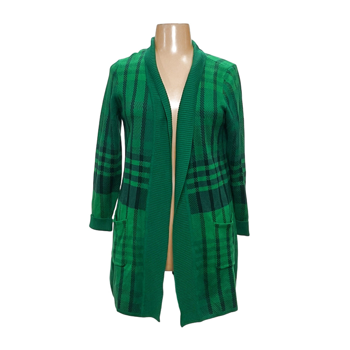 Isaac Mizrahi Green Plaid Cardigan - Women's L