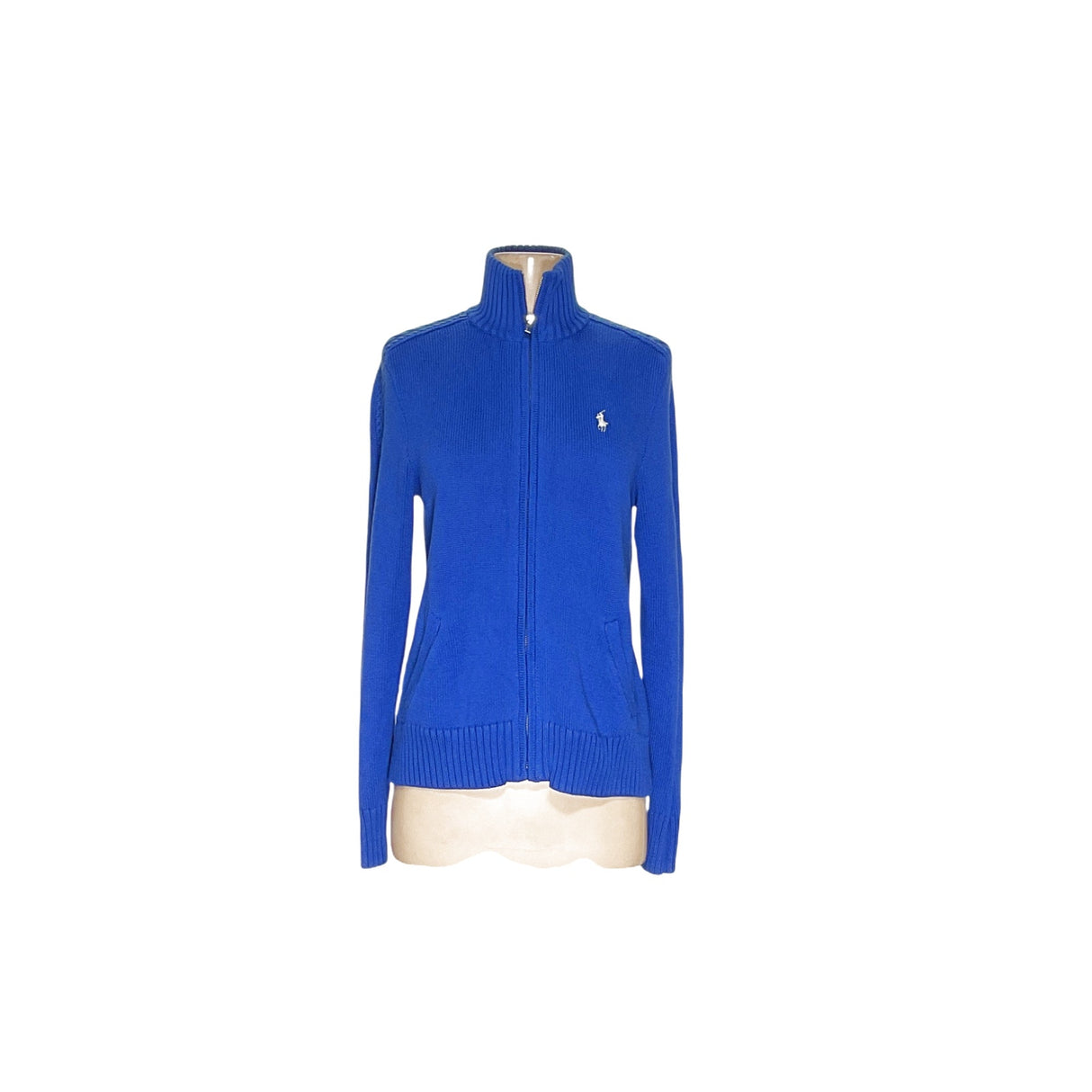 Ralph Lauren Blue Cotton Zip Sweater - Women's M